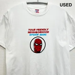 スパイダーマン 刺繍 古着 Tシャツ ユーズド USED エイミー インザ バッティー ガール ポップ メンズ レディース ユニセックス 半袖 夏物 夏服 おしゃれ ホワイト Mサイズ マーベル アメカジ USA 美品 アメリカン ストリートのサムネイル