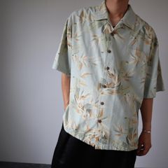 【vintage】ボタニカル柄 シルク ペールカラー 絣調 半袖シャツ XL