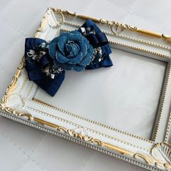 犬用バレッタ　ハンドメイド　ブルー　お花