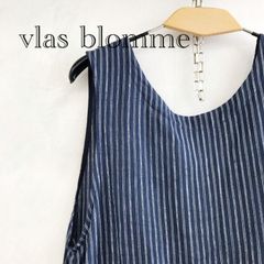 Vlas Blomme 13516043 ヴラスブラム 2WAY 前後着 ストライプ オールインワン リネン100％ ネイビー×ホワイト フリーサイズ レディース