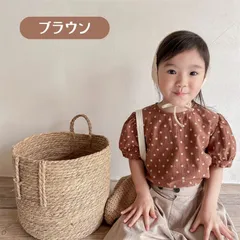 送料無料 ブラウン ドット柄 バルーン袖 半袖シャツ カジュアル 水玉 春夏 韓国子供服 ガールズ 女の子 80cm 90cm 100cm 110cm 120cm 130cm