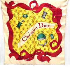 クリスチャンディオール スカーフ 大判 CDロゴ 傘 アンブレラ 絹100 赤
