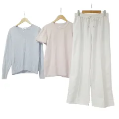 ユニクロ UNIQLO U ジーユー 3点セット L～XLサイズ おまとめ クルーネックT ウォッシャブルコットンVネックセーター プルオンパンツ 半袖 長袖 グレー ナチュラル ピンク MMT X