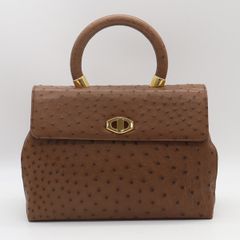 Le Sabbi オーストリッチ ハンドバッグ オレンジ ゴールド金具 南京錠
