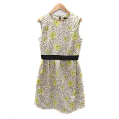 エストネーション ビス ESTNATION bis ノースリーブワンピース ミニ丈 花柄 ヒョウ柄 レオパード柄 36 S 黄色 イエロー /YK20