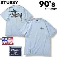 【希少】 90s ヴィンテージ USA製 オールド ステューシー OLD STUSSY ロゴ プリント Tシャツ カットソー クルーネック シングルステッチ XL ライトブルー ストリート カジュアル ウェア メンズ