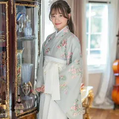 【グリーン着物×アイボリー袴】花刺繍チュールレース　袴一体型着物ワンピース 簡単着付け 卒業袴 キャサリンコテージ TAK