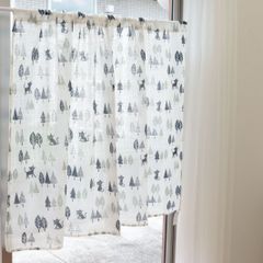 【猫　草木柄】カフェカーテン 巾140cm×丈90cm　1枚入り