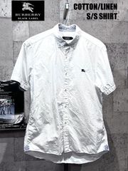 バーバリーブラックレーベル コットン/リネン 半袖シャツ 2 ホワイト 白 綿 麻 BURBERRY BLACKLABEL
