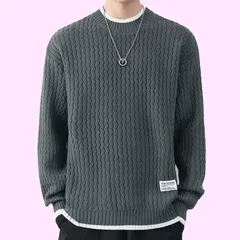 Size:XL_Color:981#グレー [FJLTDCP] セーター メンズ 長袖 ス ストレッチ ニットセーター 厚手 秋服 冬服 カジュアル 無地 柔らかい ゆったり メンズセーター -gray-XL