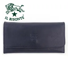イルビゾンテ 長財布 三つ折り IL BISONTE ネイビー ダークネイビー ボタン フラップ レザー 本革 SCW009 / C0775 小銭入れ