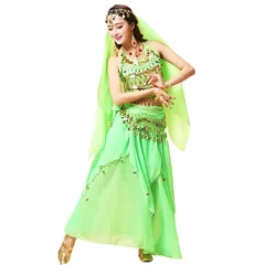 [BomberRabbit] コスプレ ハロウィン アラジン衣装 パンツタイプ ベリーダンス 衣装4点セット コスチューム ジャスミン アラジン風仮装 (ライトグリーン) [ライトグリーン]