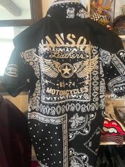 【Lサイズ】バンソン VANSON カラー：マルチB（ワンウォッシュ）半袖シャツ フライングスター 刺繍＆ワッペン 半袖 デニムシャツ ツイルシャツ NVSS-2401【2024春夏新作】
