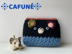 =リフ編みで編んだお耳がカラフルくまちゃんバネポーチ=