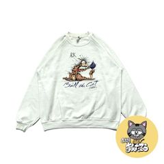 90s 古着 ノーブランド スウェット USA製 猫 ゆるダボ XL