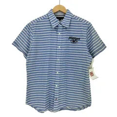 トミーヒルフィガー TOMMY HILFIGER ロゴ刺繍 ボタンダウン ボーダー 半袖シャツ メンズ import：XL 