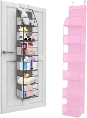 MAKUMINORS ぬいぐるみ 収納 ウォールポケット 壁掛け 6段 穴あけ不要 大容量 ぬいタワー 推し活 ドア掛け おもちゃ ケース 子供部屋(ピンク,  6段)