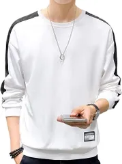 emptio エンプティオ クルーネック カットソー ストリート系 長袖 トレーナー メンズ 丸首 ホワイト(ピュアホワイト,  XL)