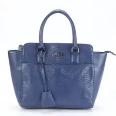 美品 フォリフォリ ハンドバッグ トート ネイビー 紺 クロコ エンボス おしゃれ 通勤 レディース MMM BK26-7【中古】
