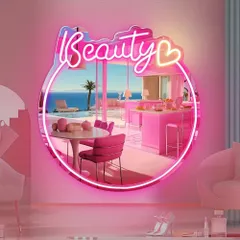 鏡 壁掛け鏡 ミラーライト おしゃれ かわいい ネオンサインミラー ウォールアート 装飾 女の子 ギフト 壁掛け  美容室 ドレッシングテーブル USB電源 ピンク