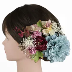 髪飾り 成人式 振袖 前撮り 袴 花 青 水色 紫 緑 6点セット 着物 和装 Uピン 日本製 おしゃれ 結婚式 卒業式 入園式 卒園式 謝 No.9-5348