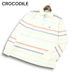【新品 未使用】 CROCODILE クロコダイル 通年 ワニ刺繍★ 長袖 ボーダー ポロシャツ Sz.M メンズ