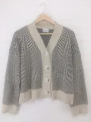 ◇ emi+ エミプラス ヘリンボーン 長袖 ニット カーディガン ベージュ系 ブラック レディース E  【1305090007847】