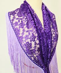 ★特別お値下げ★シージョ　ラッセルレース紫×フロッキープリント水玉黒　フラメンコ ☆セール☆シージョ ラッセルレース紫×フロッキープリント水玉黒