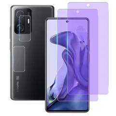 ブルーライトカット 93%【 2+2枚セット 】 Wekrsu 国産旭硝子素材 強化ガラス 対応 Xiaomi 11T / 11T Pro ガラスフィルム (２枚入り) + レンズフィルム (２枚入り) シャオミ11T / 11 Pro フィルム 目の疲れ