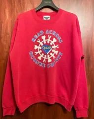 MADE IN USA製 90s LEE HEAVYWEIGHTボディ READ ACROSS OCONEE COUNTY プリントスウェットトレーナー レッド Lサイズ