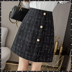 送料無料  ツイード風スカート 韓国ミニスカート美脚インナーパンツ付き ラップスカート脚長 チェック柄キュロットスカート レディース ハイウエスト 膝上丈スカート 春秋冬Aラインスカート黒 台形スカート着やせ ショートスカート女