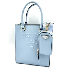 プラダ  サファーノ レザー ハンドバッグ ショルダーバッグ  2WAY 水色 ライトブルー レディース ミニバッグ PRADA