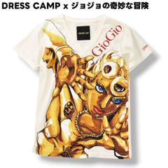 일본제 드레스 캠프 DRESS CAMP x 조조의 기묘한 모험 제5부 황금의 바람 조르노 조바아나 빅 프린트 T셔츠 V넥 컷소우 44 화이트 애니메이션 만화 콜라보 굿즈 맨즈