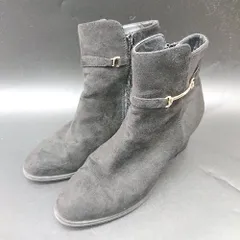 ■ ⊇ OPAQUE.CLIP ベルト風装飾 ショート丈 ヒールブーツ サイズM ブラック ゴールド レディース E  【1412090051463】