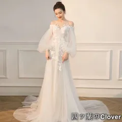 【美品・未使用新品】ウェディングドレス　ガーデンウェディング　前撮り　ボリュームスリーブ刺繍