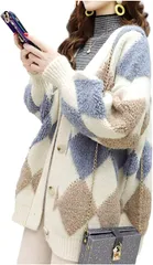 Lion garden(ライオンガーデン) カーディガン ニット 厚手 シンプル カジュアル( ホワイト,  L)