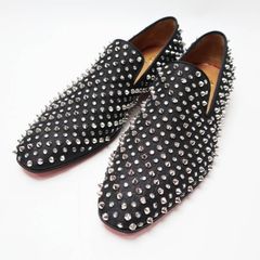 Christian Louboutin クリスチャンルブタン スタッズ キャンバス スリッポン ローファー 41 ブラック S07-k114