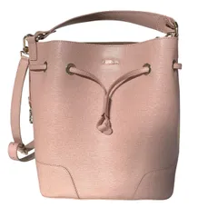 ♪3295 FURLA フルラ ステイシー ハンドバッグ 巾着バッグ 2WAY ショルダーバッグ 斜め掛け レザー ベビーピンク ゴールド金具　中古