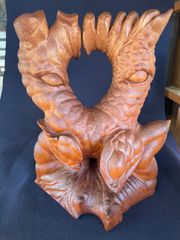 ☆一刀彫り☆熊 ・鮭 彫刻☆美品 ☆壁掛け インテリア☆大きな縦約45