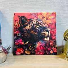 絵画　油彩画　額縁　キャンバスボード 動物　黒豹　原画 Amazon｜黒いヒョウの額縁のキャンバスの壁の芸術のポスターが付いて