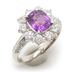 パープルサファイアリング 約8号 PT900・S1.729ct・D0.91ct