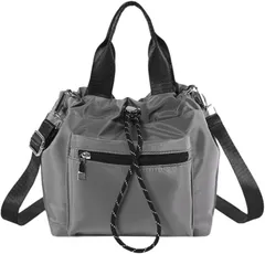 HARGIO(ハルジオ) 巾着バッグ レディース ショルダーバッグ 2WAY ドローストリングバッグ ハンドバッグ ミニバッグ ポシェット ナイロン 肩掛け 斜めがけ 人気 オシャレ 鞄 かばん(グレー)