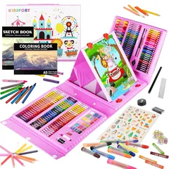 KINSPORY 290点 お絵描きセット 子供用 アートセット、両面イーゼル 水彩画 色鉛筆 絵の具 マーカー クレヨン セット、新進アーティスト向けの 学用品 画材 ケースギフトガールズボーイズキッズティーンズ 子供2人遊び用 (ピンク)のサムネイル