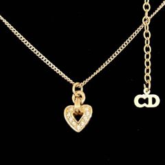 美品★ Christian Dior クリスチャンディオール  ネックレス ハート ゴールド ラインストーン
