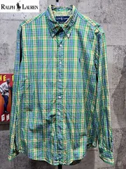 美品 正規 ラルフローレン チェック柄 長袖 ボタンダウンシャツ M グリーン RALPH LAUREN