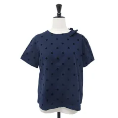 PS Paul Smith ピーエスポールスミス Tシャツ ネイビー 紺 サイズ:M / フリル ドット ショートスリーブ Tシャツ / カットソー 半袖 クルーネック フロッキー コットン / 日本製 / トップス プルオーバー【レディース】