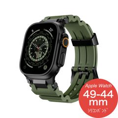 【Apple Watch Series 10/9・Ultra・SE 第2/1世代・49mm/46mm/45mm/44mm】バンド アップルウォッチ ベルト シリコン ステンレス レディース 防水 ウルトラ 高級 おしゃれ メンズ（ピュアブラック/グリーン）❷