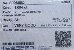 ★最安値保証★✨ 1.004ct,F,SI-1,VeryGoodダイヤモンド　ルース（裸石）【中央宝石研究所ソーティング】