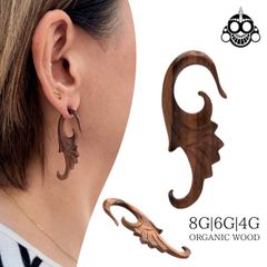 ウッドピアス 8G 6G オルナメンタル ポリネシア マオリ族 拡張ピアス フックピアス ロブ インナーコンク ボディピアス ウッドカービング