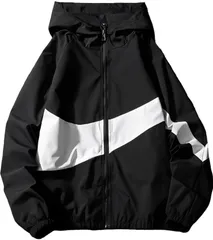 [エンプティオ] ウィンドブレーカー ラッシュガード オシャレ スポーツ アメカジ フルジップフーディー ウィンドブレーカー トレーニングウェア シャカシャカ ストリート系 ウォーキング ヴィジュアル系 ランニング アウトドア フード付き [ブラック] [L]